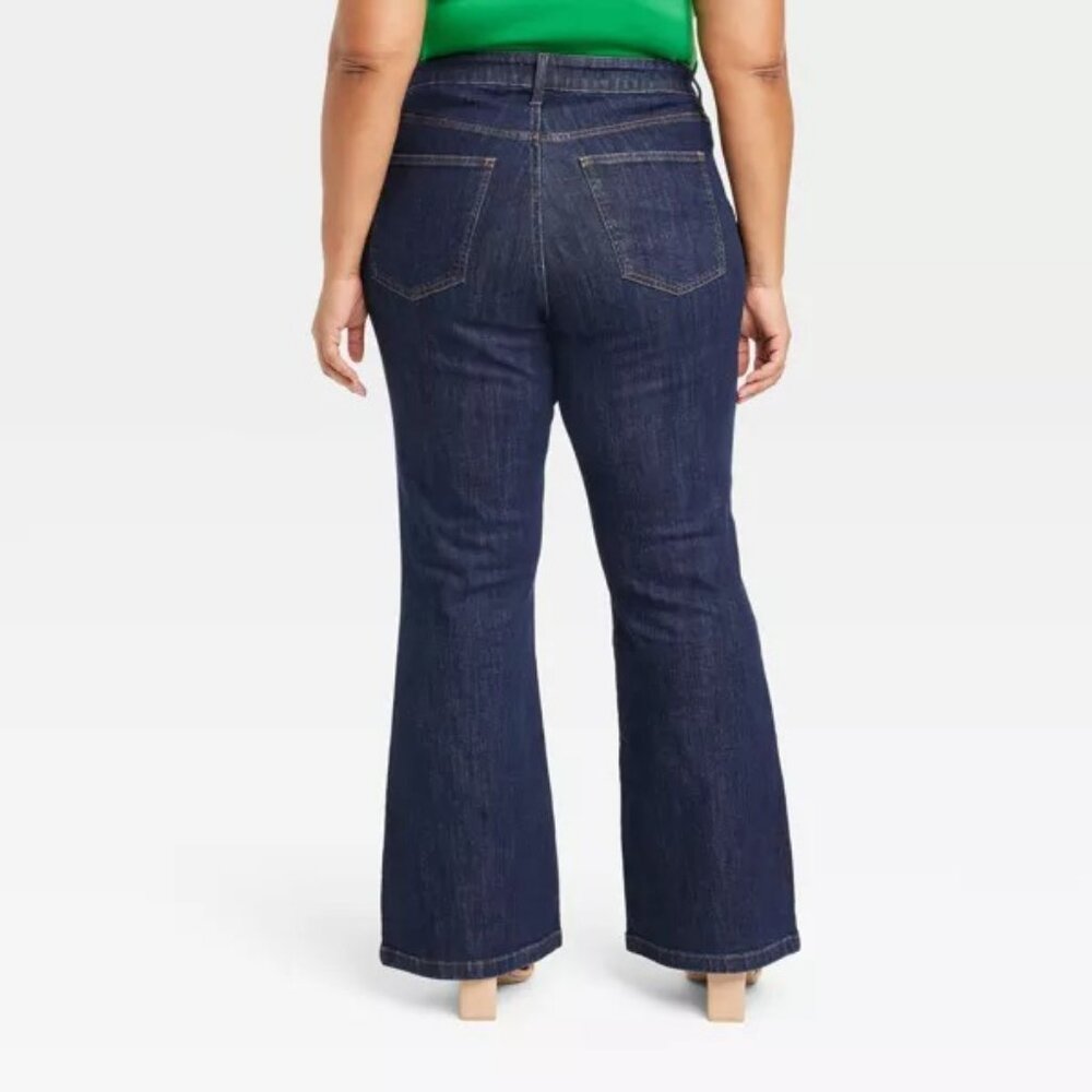 NEW Ava & Viv Women's High-Rise Relaxed Flare Jeans Dark Blue Denim - Picture 2 of 3